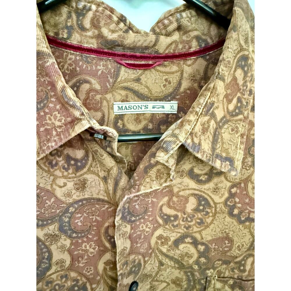 Brown Paisley micro-cord dress shirt Men's XL - Picture 2 of 4